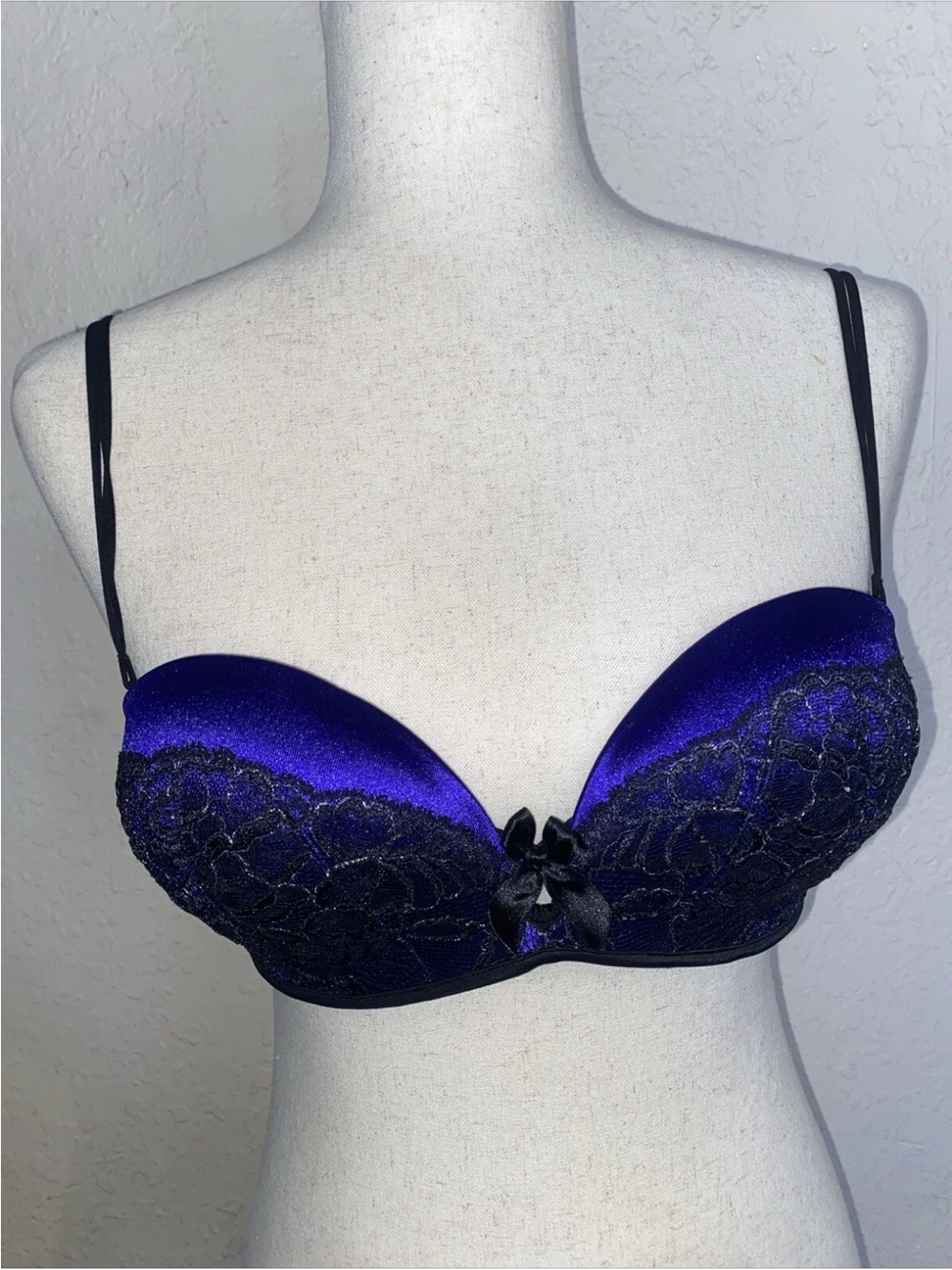 Victoria's Secret Deep Purple Satin & Black Lace Push-Up Bra 34B
